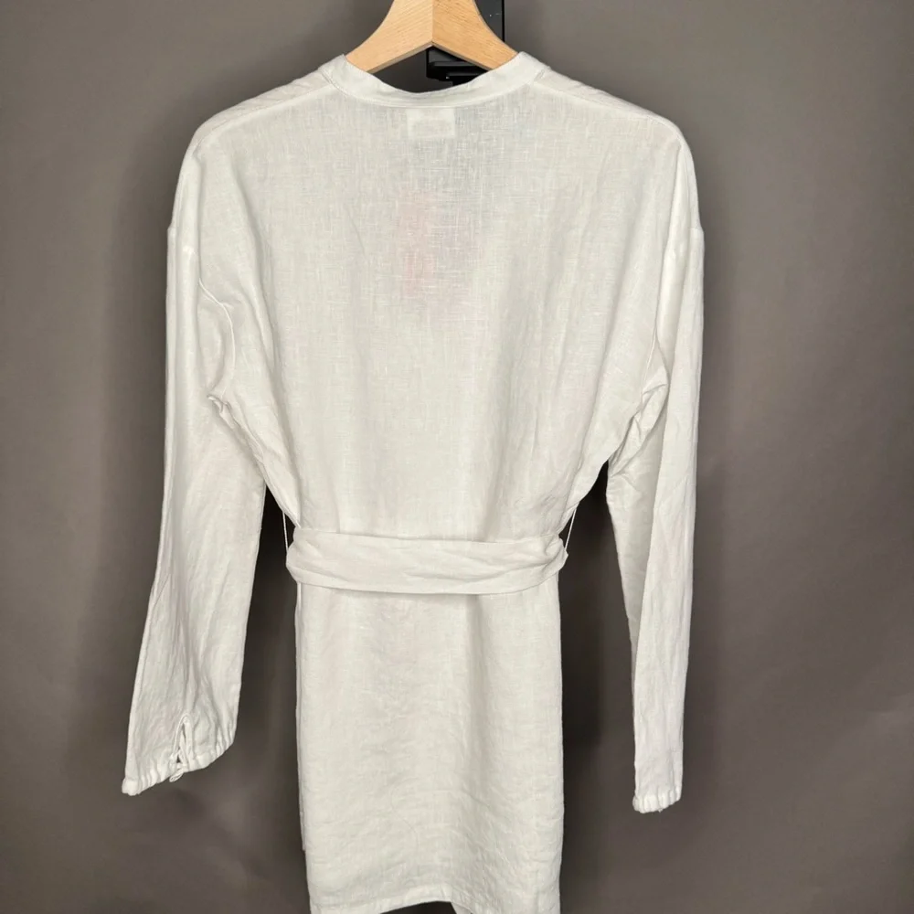 CULTIVER 100% Linen Cristi Long Sleeve Tunic Button Down Shirt w/ Belt White XS - Picture 9 of 15